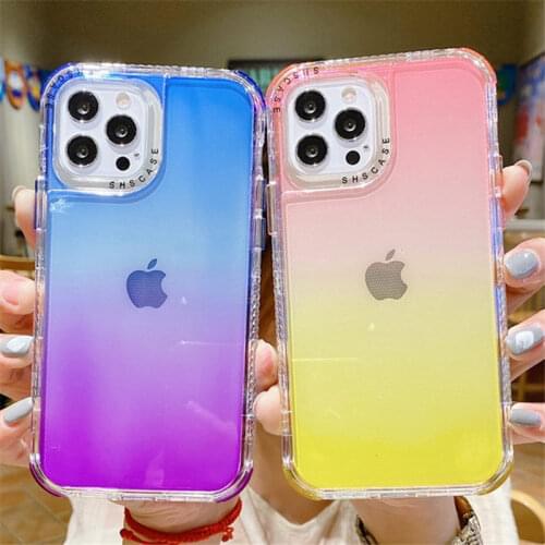 Transparent Gradient Phone Case For iPhone 11 12 Pro Max 12Mini 12 11 Pro Clear Shockproof Bumper Back Cover For iPhone 11 12
