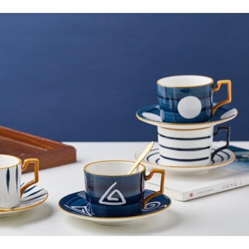 Hand painted ins ceramic underglaze Cup Saucer Spoon set household coffee milk tea cup household gift