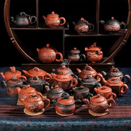 Handmade Yixing Purple Sand Pot Ball Hole Antique Pot Xishi Pot Zhu Mud Bubble Teapot Household Tea Set 4 Cups for 1 Teapot