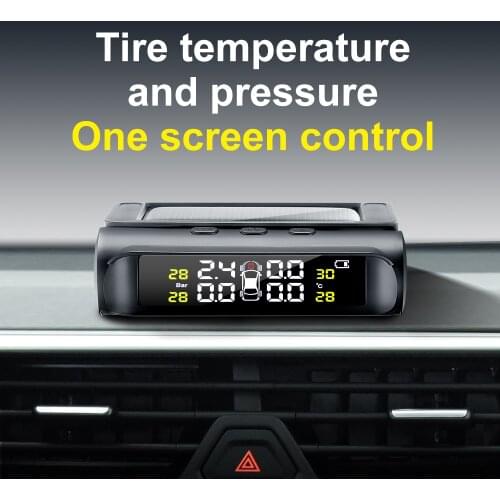 Universal Car TPMS Wireless Solar Tire Pressure Monitoring System Tyre Digital LCD Display Temperature Alarm Warning System
