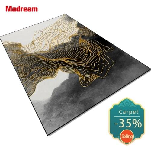 Modern Abstract Sofa Rug New Chinese Style Black Gold Line Pattern Carpets For Living Room Home Decor Area Floor Mat Rugs 2021