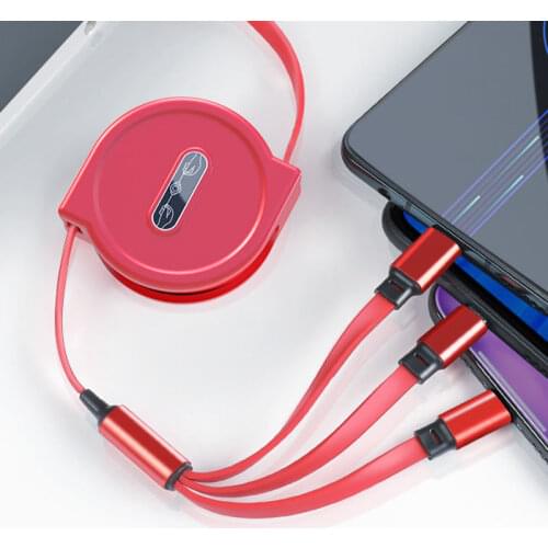 1 Pcs Retractable 3in1 USB Type C Micro USB 8 Pin Cable for Phone Charger Cable 110cm 3A Fast Charging USB C Cable