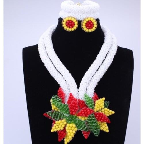 Nigerian Wedding African Beads Jewelry Set Mix Flowers Unique Indian Bridal Fashion Necklace Set Handmade Style Free Shipping