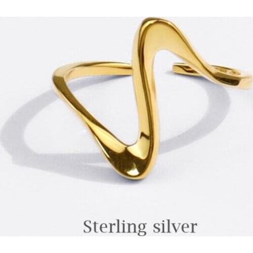 Sole Memory Creative Wave Letter V 925 Sterling Silver Female Resizable Opening Rings SRI788