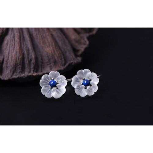 925 sterling silver plum blossom crystal earrings mosaic lapis lazuli, flowers ladies earrings