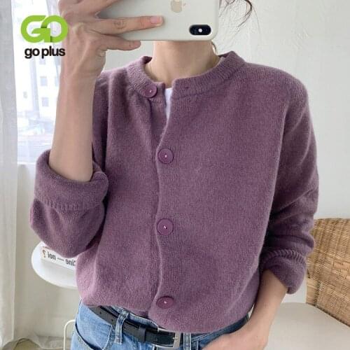 GOPLUS Autumn Winter Cardigan Women Knitted Casual Solid Round Neck Long Sleeve Sweaters Womans Abrigos Mujer Invierno 2021