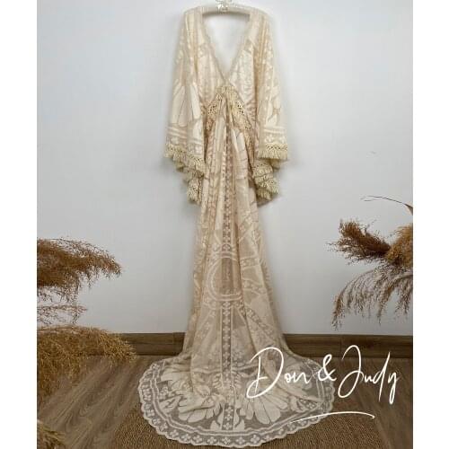 DON&JUDY Boho Women Maxi Gown Dress Loose Embroidery Lace Long Beach Party Dresses Maternity or Non-maternity Photography Props