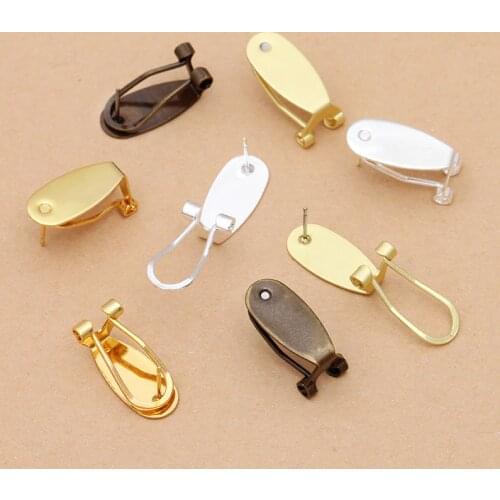 10pcs 9x20mm Brass Clip-on Earrings Cabochon Cameo Setting Blank Earring Fixtures Accessories For Findings Components DIY