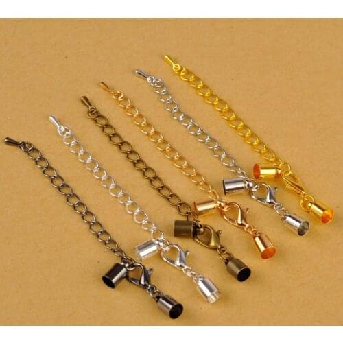 100Set Leather Cord End Fastener Clasps With Chains Lobster Clasps Connectors For Bracelet Diy Jewelry Making Findings