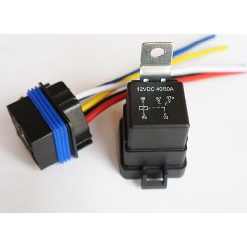 100 Pcs Waterproof integrated 12V 40/30A 5 pin 5 wire auto relay with holder Pigtail wire harness 300mm length