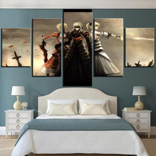 5 Piece Wall Art Canvas Anime Manga Posters Saber Figure Modular Pictures Home Decor Prints Modern Bedroom Decoration Painted
