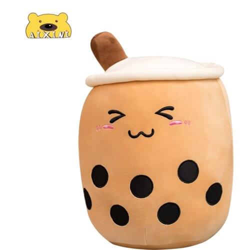 50cm Bubble Tea Plush Toy Cartoon Bubble Tea Cup Stuffed Soft Back Cushion Milk Tea Plush Food Pillow Gifts for Kids Birthday