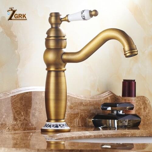 Antique Bathroom Basin Taps Hot and Cold Rotatable Water Taps Retro Ceramic Bathroom Faucet Basin