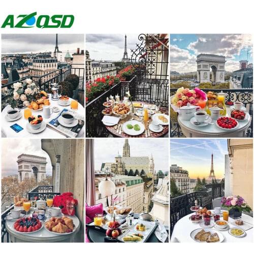 AZQSD 40x50cm Oil Painting By Numbers Landscape Home Bedroom Wall Artwork DIY Pictures By Numbers Foods Handpainted Gift