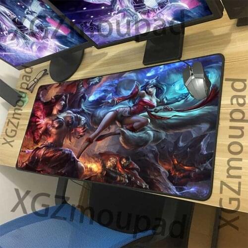 XGZ Large Gaming Mouse Pad Black Exquisite Lock Edge Anime Sexy Fox Custom Computer Desk Mat Speed Non-slip for Lol Csgo Gamer