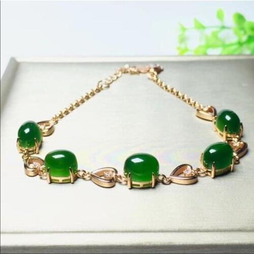 Natural Hetian Green Jade Jasper Noodle Rose Gold Chain Bracelet For Mothers Day Gift Female High Taste Temperament
