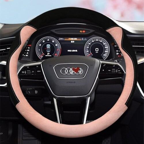 Kitty Warm Girls Cute Woman Suede Leather Steering Wheel Cover for Audi A4 allroad Quattro Avant B5 B6 B7 B8 B9 2004 2008 2020