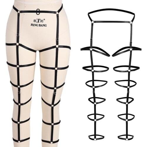 Black Leg Harness Belt Cage Waist Garter Sexy Body Strap Punk Goth Plus Size Suspender Bondage Lingerie Hollow Out Night Clubs
