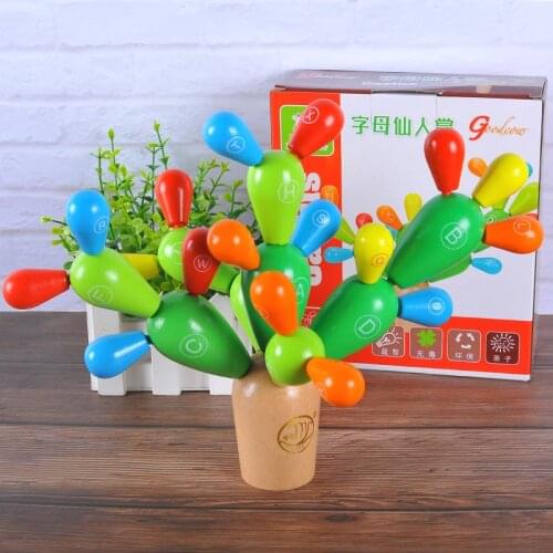 Wooden Letters Assembled Building Blocks Cactus Early Childhood Education Disassembly Cognitive Puzzle Fruit Tree