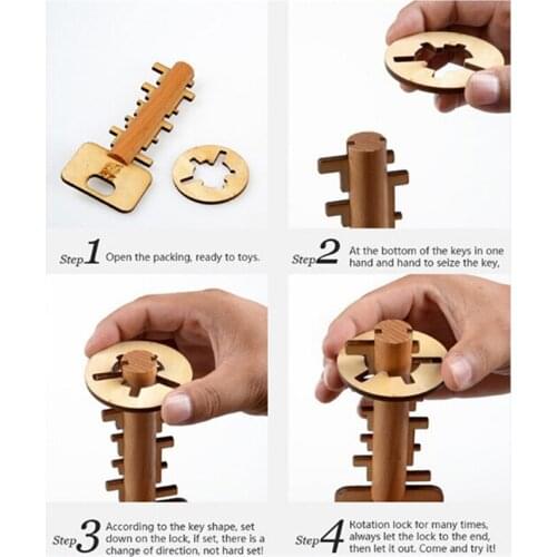 Wooden Unlock Puzzle Toy Key Kong Mine Lock Toys Educational Children Pre-school Puzzles Game Toy For Adults Kids Gifts 2021