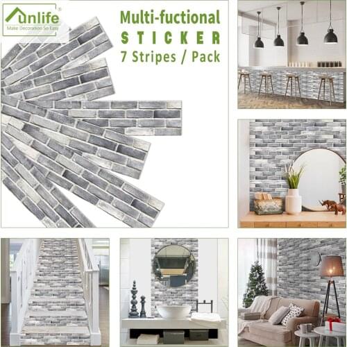 Funlife®21x100cmx7pcs GrungeClassic White Grey Brick Peel and Stick Waterproof Kitchen Bathroom Tile Sticker Stair Wall Sticker