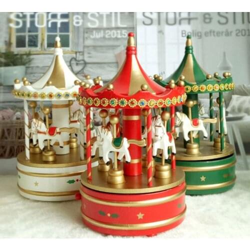 Exquisite Wooden Classic Musical Carousel Music Box Cute Christmas Decorations Festive Desktop Ornaments Boutique Xmas Elegant H