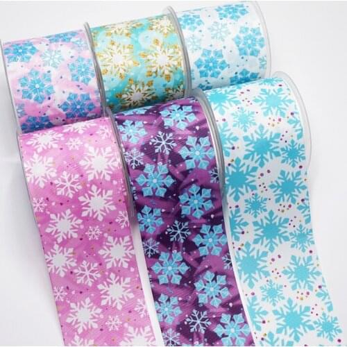5 yards Colorful Snowflake Printed Grosgrain Ribbon for DIY Craft Hair Bow Gift Cake Packaging Sewing Accessories