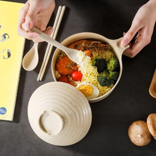 Korean bento bowl instant noodle bowl with lid artifact dormitory easy to clean simple cute student tableware set single Other