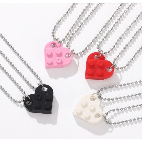 Fashion Brick Inlay Heart Couples Necklace 4 Colors Romance Hip-hop Collar Necklace Simple Bead Chain Lovers Valentines Gift