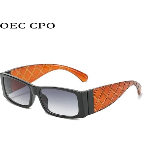 OEC CPO Fashion Rectangle Shield Sunglasses For Women Vintage Small Frame Square Sun Glasses Men Punk Uv400 Outdoor Eyewear Gray