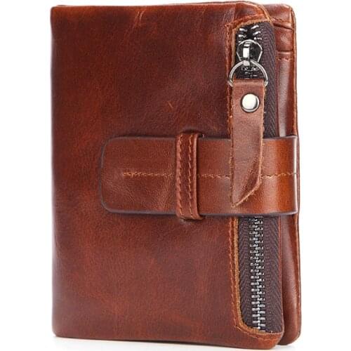 New Men Wallets Genuine Leather Wallet Mens Short Coin Purse Zipper Cowhide Small Purse Man Card Holder Carteras Hombre