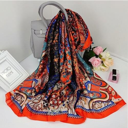 New Autumn Print Kerchief Popular Sunscreen Satin Silk Scarf Female Beach Towel Summer 180X90CM Bandana Fashion High-Grade Shawl