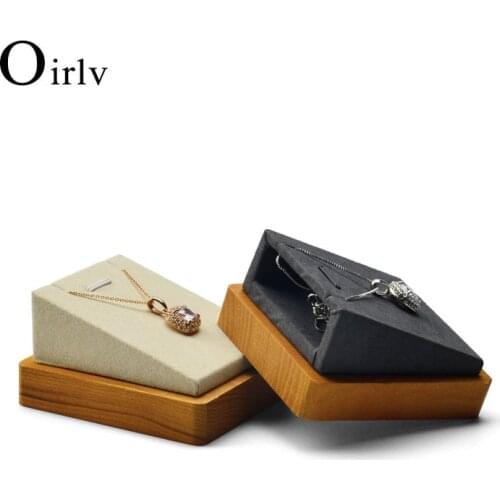 Oirlv New Solid Wood Necklace Display Stand with Microfiber Pendant Display Holder Cream-white & Dark Gray Jewelry Exhibition