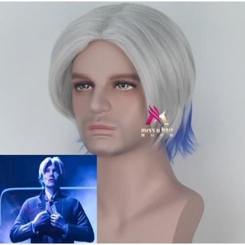 New Movie Ready Player One Parzival hair Cosplay Props Stylish Blue White Stitching Synthetic Wigs Cosplay Accessory +wig cap