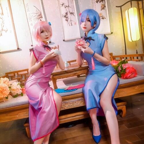 Ram/Rem Cosplay Re:zero Kara Hajimeru Isekai Seikatsu Re Life In a Different World Chinese dress cheongsam Costume party Dress