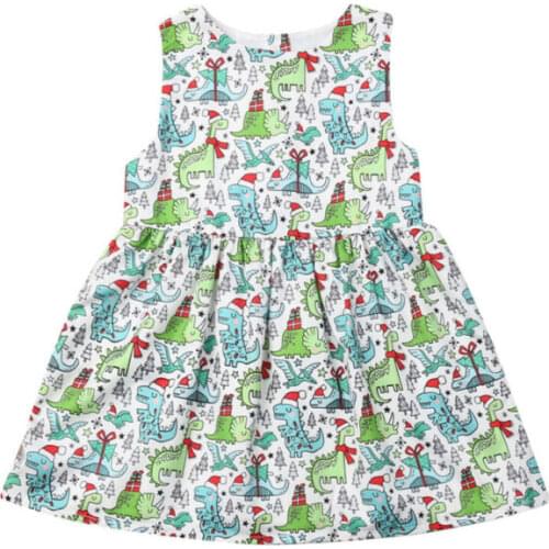 Girl Dress 2019 Christmas Toddler Kid Baby Girl Clothes Sleeveless Dinosaur Print Party Dress Outfit