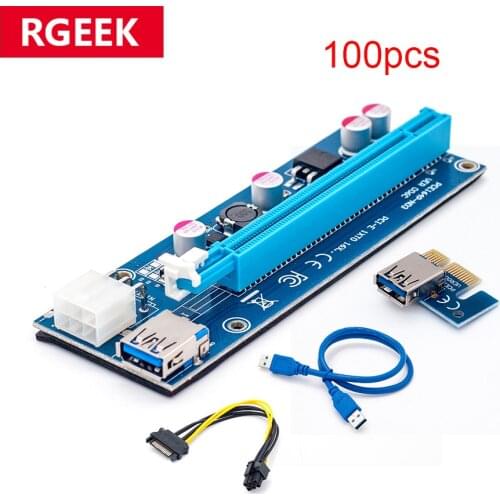 100 PCS 006C PCIe 1x to 16x Express Riser Card Graphic pci-e riser Extender 60cm USB 3.0 Cable SATA to 6Pin Power for BTC mining
