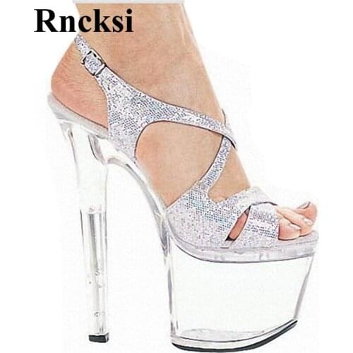 Rncksi New Women Sexy Straps New Shoes Sandals Platform 17cm High Heels Night Clubbing Pole Dance Dress Sandals Shoes