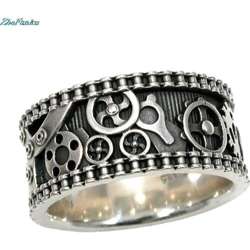 Handmade Gears Carved Finger Rings Men/Women Antique Silver Color Hiphop Punk Party Ring Personality Unisex Jewelry