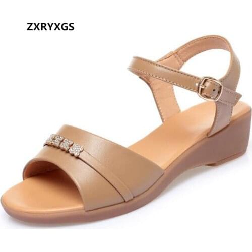 Promotion Summer Genuine Leather Sandals Women Sandal Shoes 2021 New Large Size Soft Sole Non-slip Wear Comfortable Sandals Flat