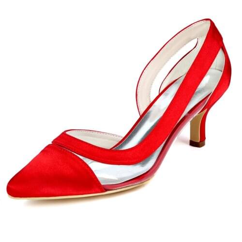 Empty side D'orsay lady satin evening dress shoes pointed toe mid lower heel bridal wedding party prom pumps see through heels