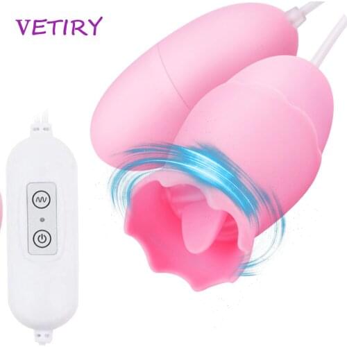 VETIRY Tongue Licking Vibrator Clit Vagina Stimulation USB Vibrating Egg Sex Toys for Women Female Masturbation 12 Speed