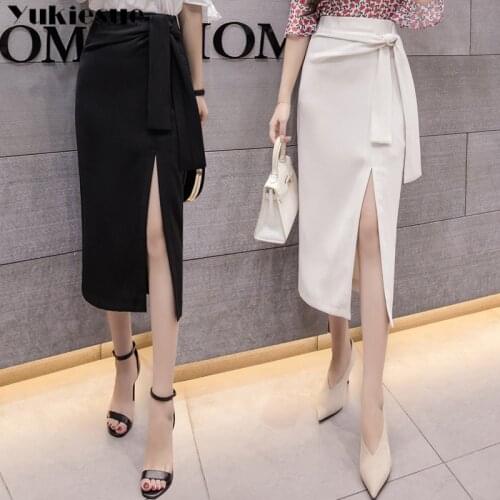 Vintage high waist Womens skirts fashion 2019 womens jupe femme black white sexy Asymmetry long skirts woman maxi pencil skirt