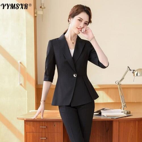 High-end Plus Size Womens Office Suit Pants 2-piece Set 2021 New Spring and Autumn Slim Ladies Jacket High Waist Casual Pants