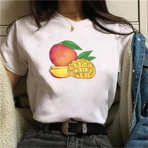 Fashion Bright mango T Shirt Women Lovely Print Short Sleeved O-neck T-shirt Vintage Vogue Ullzang Tshirt Harajuku Tops