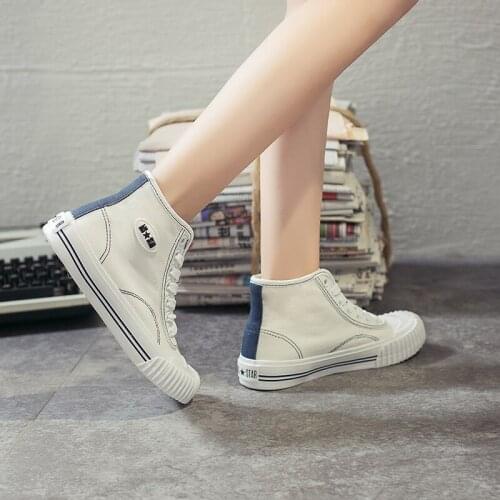 Womens Retro High-top Canvas Shoes Lace-up Ladies Casual Sneakers Outdoor Breathable Leisure Platform Footwear Real W31-09