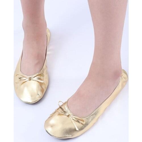 Women Foldable Portable Travel Ballet Flat Roll Slipper Shoes Dance Party Shoes Suede Sole Wedding Party Shoe Chaussure Femme
