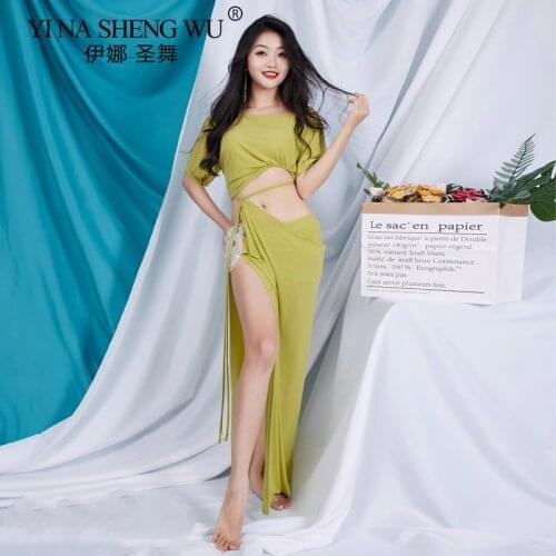 Women Belly Dance Costumes 2pcs Set Top Skirt With Stone Sexy Off-shoulder High Split Oriental Dance Performance Wear Female