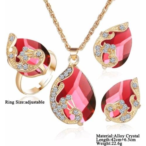 Woman Crystal Pendant Chain Necklace Earrings Jewelry Luxury set Party Engagement Wedding Jewelry