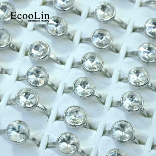 100Pcs EcooLin Brand Top Zircon Stainless Steel Rings For Women Fashion Jewelry Lots Bulk LR4036